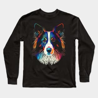 Border Collie Watercolor Painting Portrait Art Long Sleeve T-Shirt